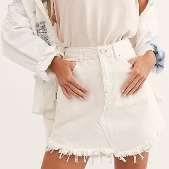 Free People We the Free Bailey Denim Fray Skirt in Coconut - Picture 1 of 4